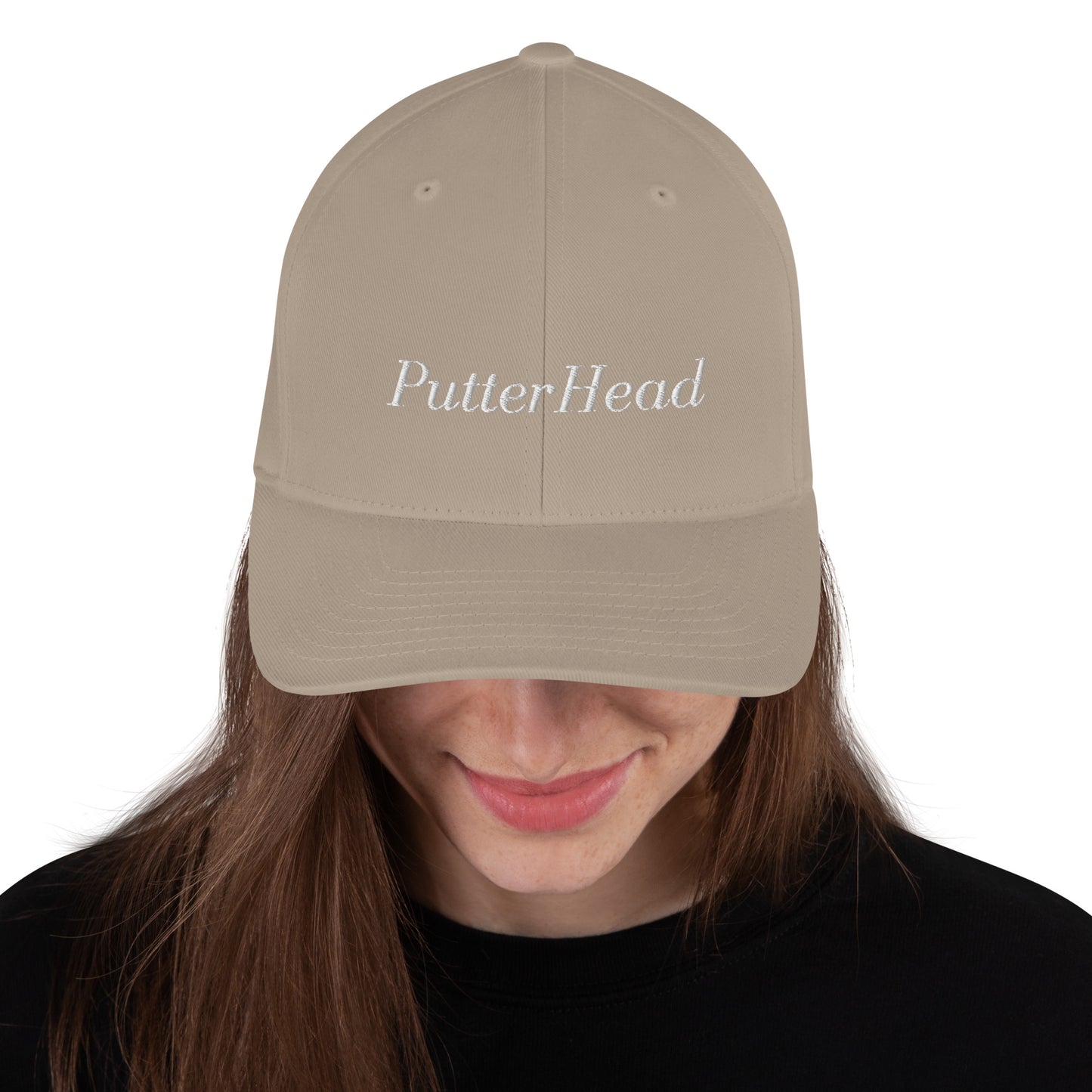 Puffed Embroidered White Text FlexFit - PutterHead